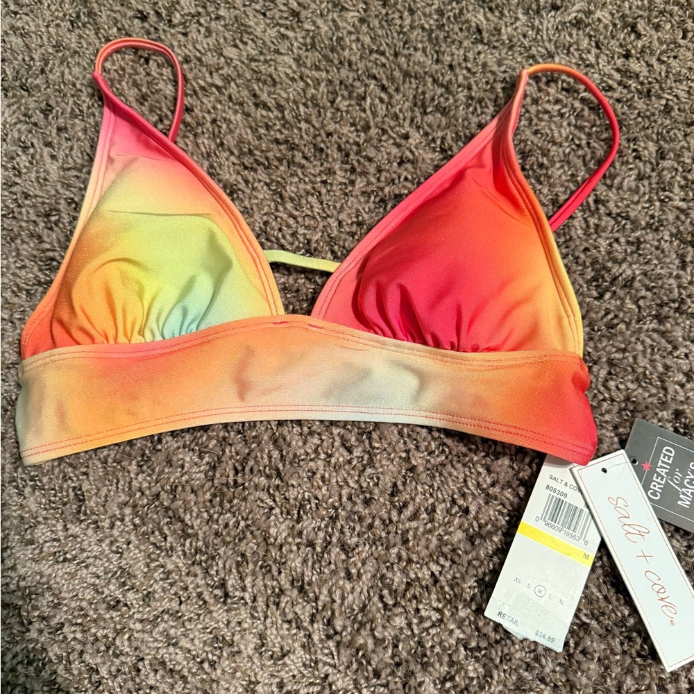 Salt + Cove Pink and Orange Bikini Top